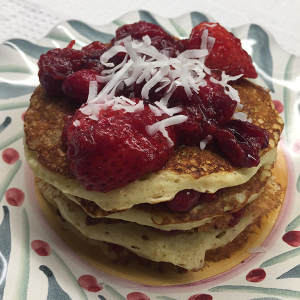 Protein Buttermilk Pancake Stack with Beet-Berry Compote
