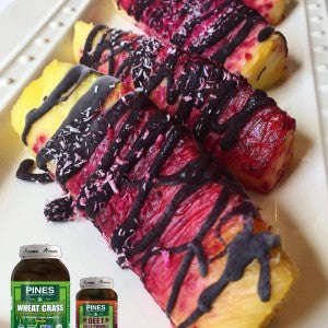 Grilled Pineapple Spears with Pines Beet Juice Glaze & Chocolate Glaze